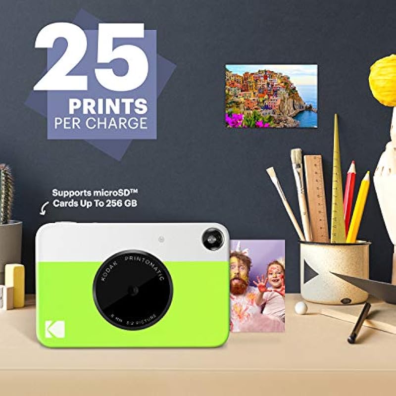 Kodak Printomatic Digital Instant Print Camera – Full Color Prints On Zink 2×3 Sticky-Backed Photo Paper (Green) Print Memories Instantly
