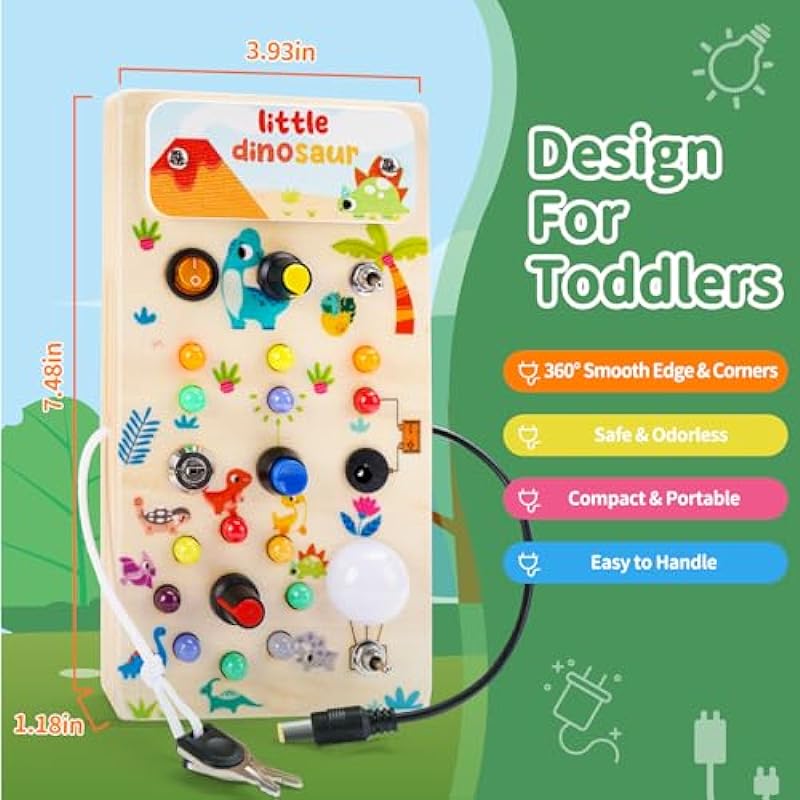 Toddler Montessori Busy Board for 1+ Year Old Boy Girl, Sensory Activity Toys with 9 LED Light Switches Travel Toys for 1 2 3 4 Year Old, 2st Birthday for Toddler