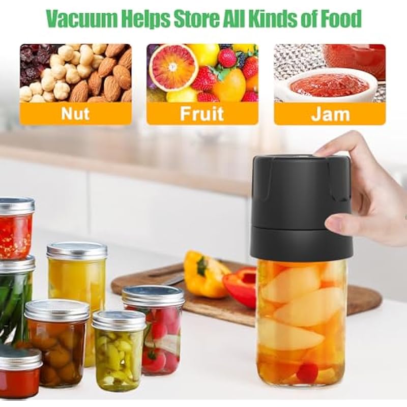 Mason Jar Vacuum Sealer – Electric Mason Jar Sealer Vacuum Sealing Kit, Vacuum Sealer for Mason Canning Jars with Can Opener, Regular and Wide Mouth Mason Jar Lids (Black One Button)