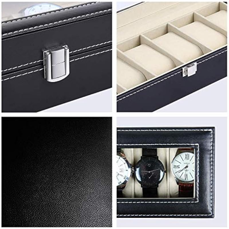 Ohuhu Watch Box for Men 6 Slot Watch Organizer Jewelry Box Leather Watch Cabinet Storage Organizer Case, Ideal for Birthday Father’s Day Valentine’s Day