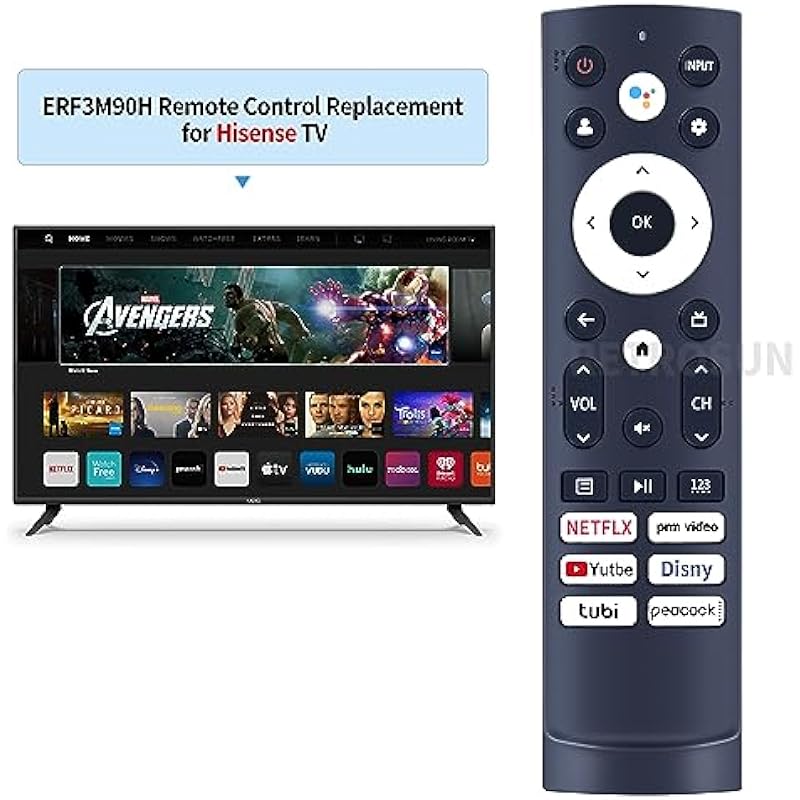 ERF3M90H Replacement Remote Control for Hisense 4K UHD Android Smart TV, Compatible with Hisense TV 43A6H 43A68H 50A6H 50A53FUA 55A6H 55A53FUA 55U8H 65A6H 65A66GUA 75U75H 75A6H 85U7H