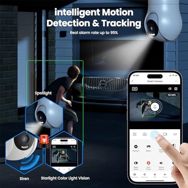 4MP Light Bulb Security Camera Indoor with Full-Color Night Vision 360° Panoramic 2K Outdoor Surveillance Camera WiFi Wireless, Light/Sound Alarm, Two-Way Talk Remote View(D1)