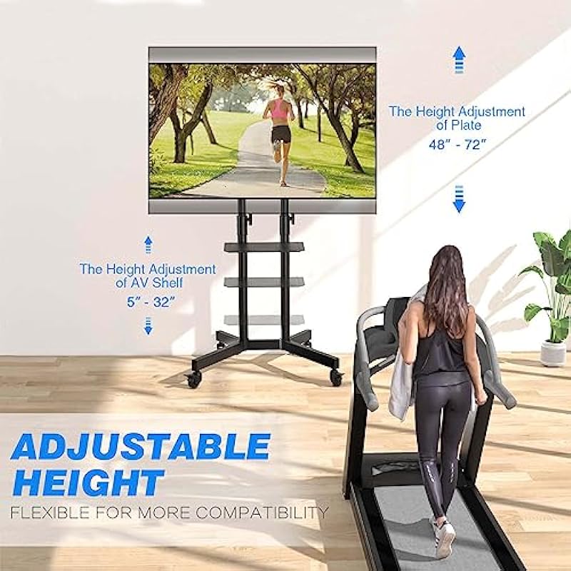 Rfiver Universal Mobile TV Stand on Wheels, Rolling TV Cart for 32-83 inch Flat Curved Screen TVs up to 110lbs, Portable TV Mount with Adjustable Height for Home Office, Max VESA 600×400, Black