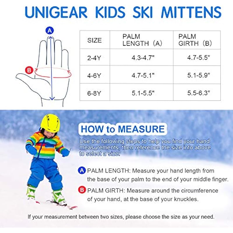 Unigear Kids Mittens Waterproof Winter Snow Ski Mittens with String for Boys Girls (Pink, 4-6Y)