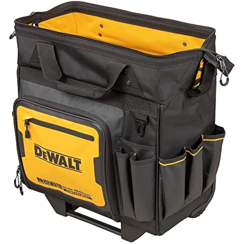 DEWALT 18 in. Rolling Tool Bag on Wheels, Water Resistant Compartment, 27 Pockets, Telescopic Handle (DWST560107)