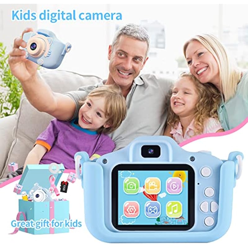 Kids Camera Toys for 3 4 5 6 7 8 9 10 11 12 Year Old Boys Girls, Kids Digital Camera for Toddler with HD Video, Christmas Birthday Gifts for Kids, Children Selfie Camera for Kids, 32GB SD Card (Blue)