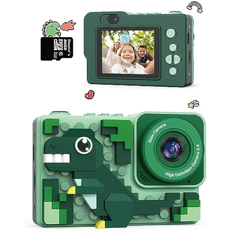 Kids Dinosaur Digital Camera Toys: [2023 Upgrade] Kizeefun 3-12 Year Old Boys Christmas Birthday Gifts, Mini HD Selfie Video Baby Camera for 3 4 5 6 7 8 9 Toddler Children with 32GB Card