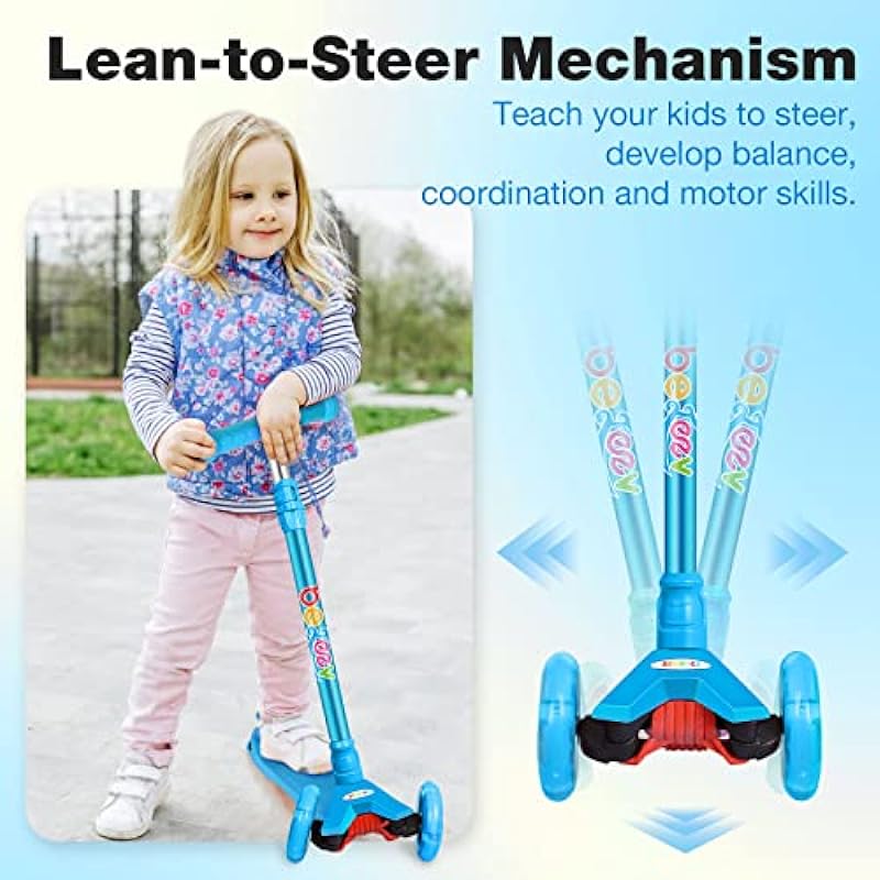 BELEEV Scooters for Kids 3 Wheel Kick Scooter for Toddlers Girls & Boys, Scooter with 3 Adjustable Height, LED Light Up Wheels for Children from 3 to 12 Years Old