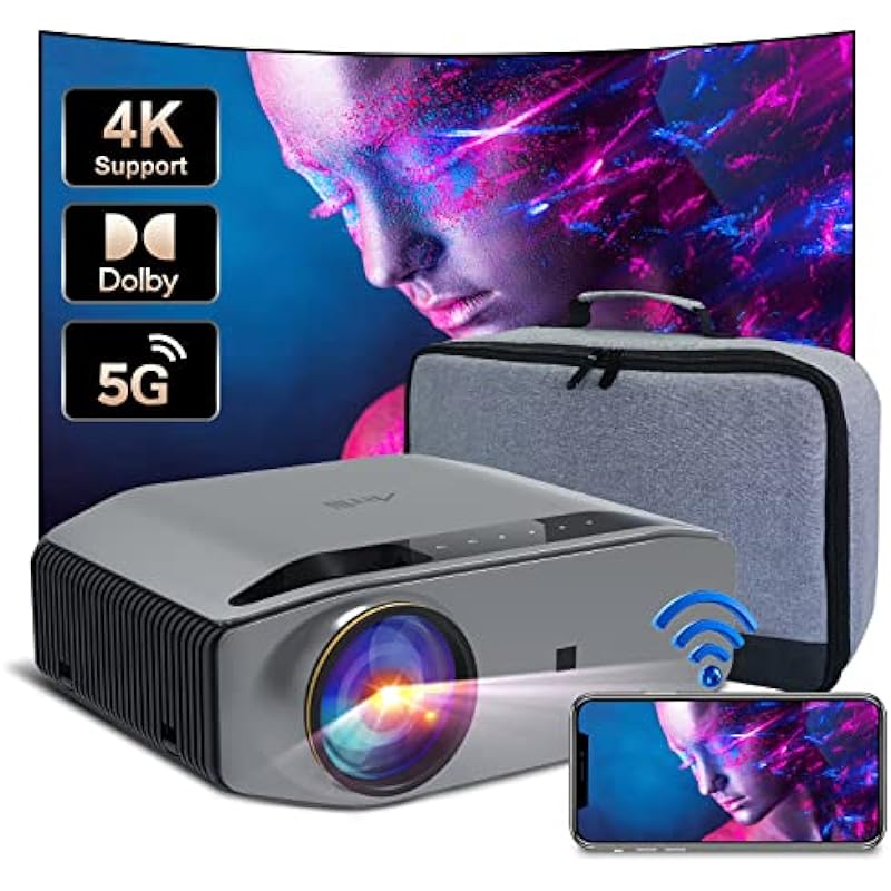5G WiFi Home Theater Projector 4k Supported, Artlii Energon2 Outdoor Bluetooth Projector, Dolby Audio, Wireless & Wired Mirroring, FHD Native 1080P Movie Projector Compatible W/ TV Stick, iOS, Android