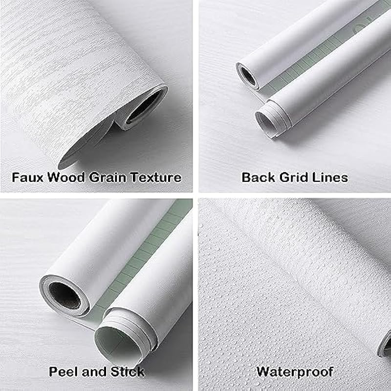 White Wood Contact Paper 15.7″x118″ Peel and Stick Wallpaper, White Wood Wallpaper Self-Adhesive and Removable Decorative Contact Paper for Cabinets,Countertops,Shelves Waterproof Wall Paper Décor