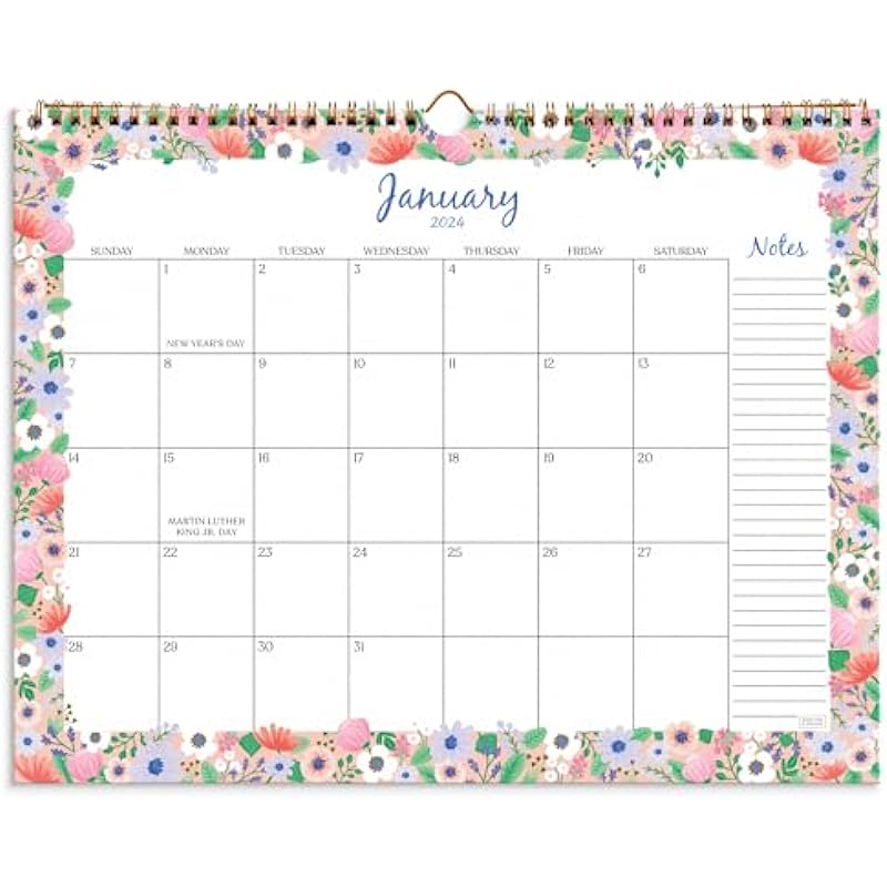 S&O Floral Border 2024 Wall Calendar Runs from Now to December 2024 – Tear-Off Monthly Calendar – Academic Wall Calendar – Hanging Calendar to Track Anniversaries & Appointments – 13.5″x10.5”in