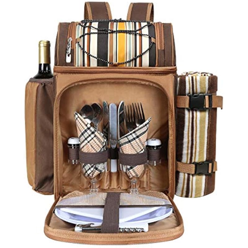 Hap Tim Picnic Basket Backpack for 2 Person with 2 Insulated Cooler Compartment, Wine Holder, Fleece Blanket, Cutlery Set, Wedding Gifts for Couples(CA-36083)