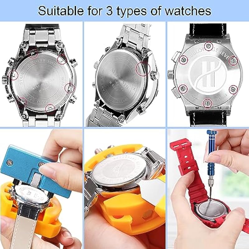 JOREST Watch Battery Replacement Kit, Watch Repair Screwdriver, Watch Band Replacement Tool, Watch Wrench Back Remover, Watch Case Opener, Watch Back Remover Holder, Spring bar, Tweezers