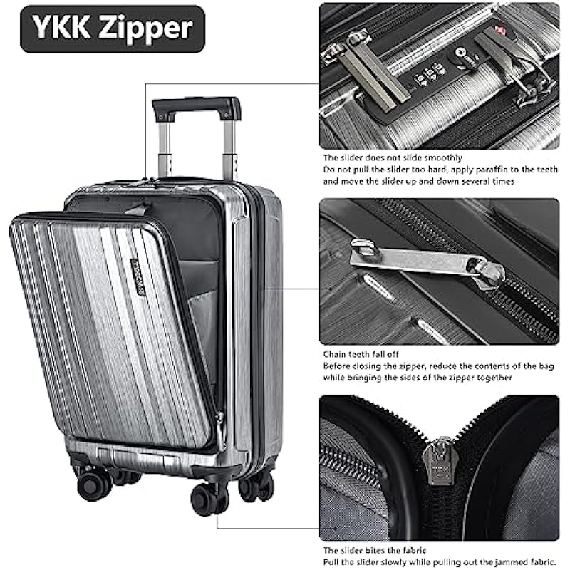 Luggage Set 2 Piece 20/28, 20″ Carry-on with Front Pocket & 28″ Expandable Luggage, ABS+PC Suitcase with Spinner Wheels, TSA Lock, YKK, Silver Grey