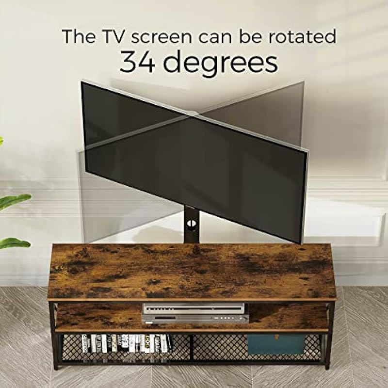 Seventable TV Stand with Mount and Power Outlet 51″, Swivel TV Stand Mount for 32/45/55/60/65/70 inch TVs, Height Adjustable TV Entertainment Center with Cable Management, Rustic Brown