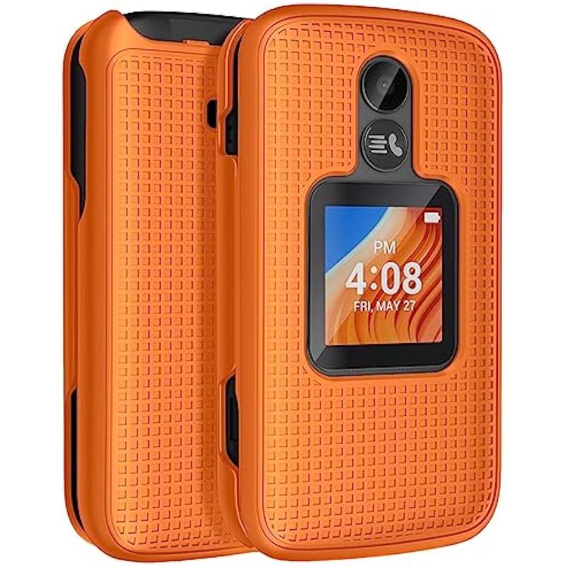 Case for Alcatel TCL Flip 2 Phone (2022), NakedcellPhone [Grid Texture] Slim Hard Shell Protector Cover for T408DL / TFALT408DCP – Orange