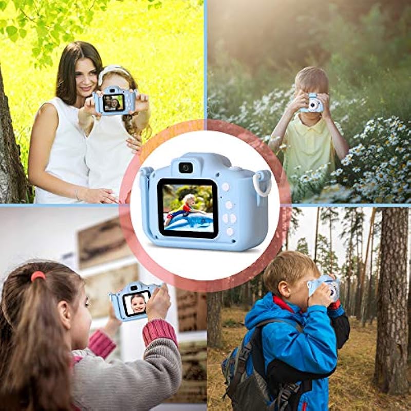 Kids Camera, 20.0MP Digital Dual Camera for Boys and Girls, Kids Silicone Shockproof Selfie Camera, Video Camera Camcorder with 2.0 Inch IPS Screen, 32GB SD Card, for Kids, Dog Blue