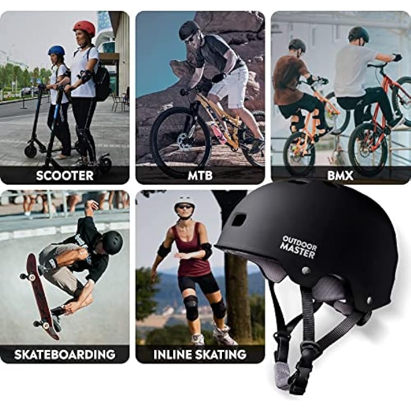 OutdoorMaster Skateboard Cycling Helmet – Two Removable Liners Ventilation Multi-Sport Scooter Roller Skate Inline Skating Rollerblading for Kids, Youth & Adults