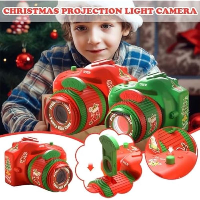 Bagtopia Christmas Projection Camera Toy,Children Early Education Projector Night Light Educational Toy, Fun Kids Xmas Gift Camera Ornament, Red