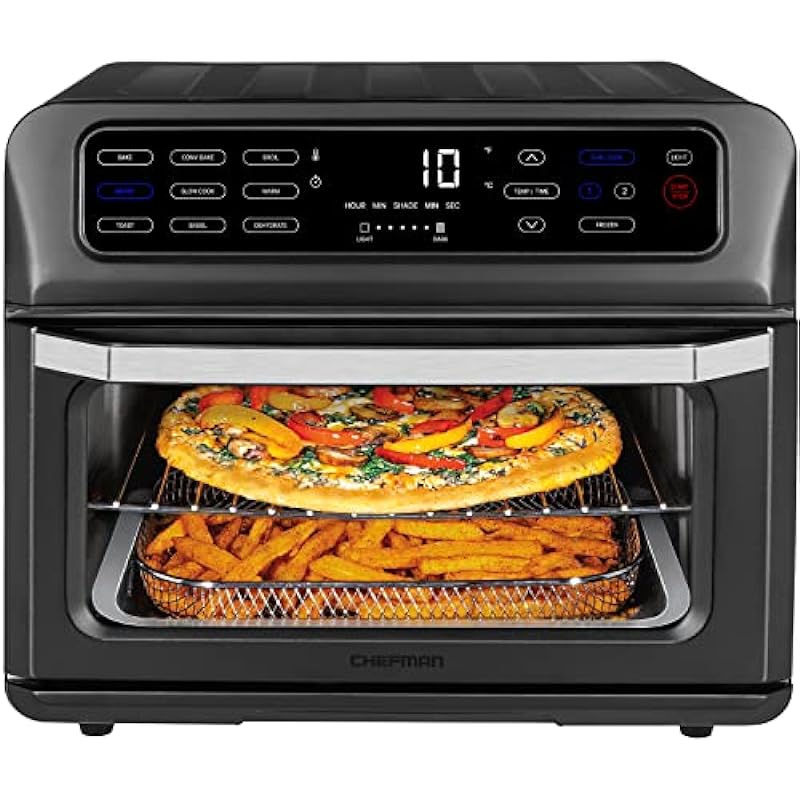 Chefman Toast-Air Touch Air Fryer Toaster Oven Combo, 4-In-1 Black Convection Oven Countertop, Cook A 10-In Pizza, 4 Slices of Toast, Air Fry, Bake, Air Broil, Toast, Dehydrate, 21 Qt Oven Air Fryer