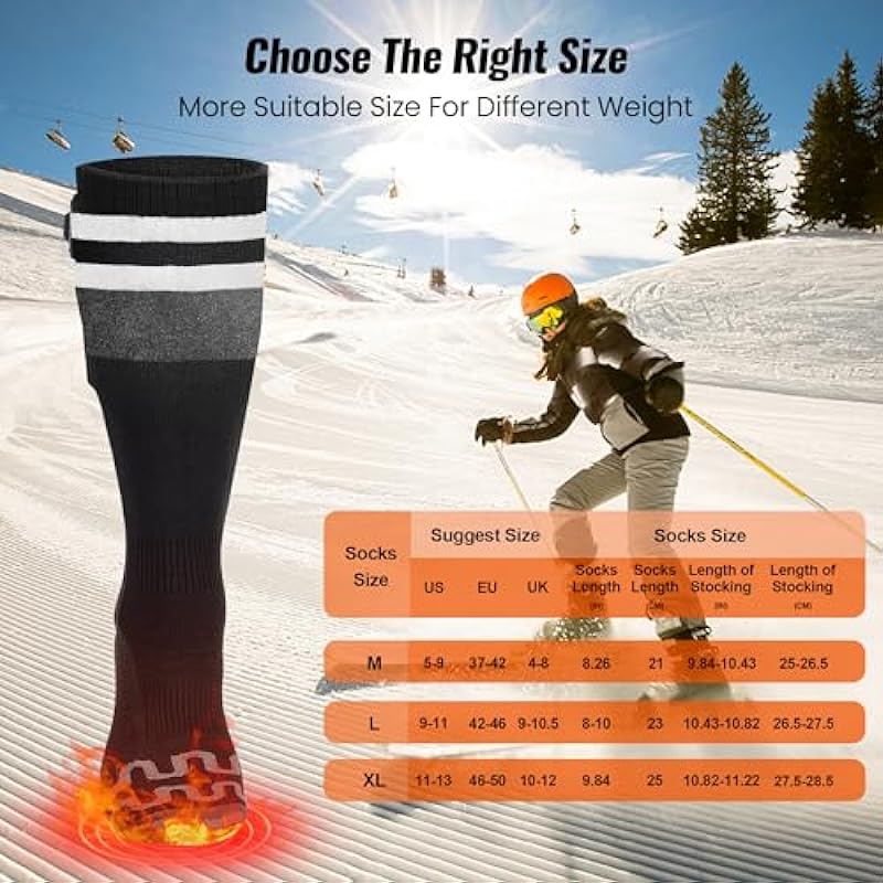 LATITOP Heated Socks for Men Women,7.4V 22.2Wh Rechargeable Battery with APP Control Heating Socks,5 Levels Temperature Setting Electric Ski Socks for Outdoor Camping Hunting Skiing Cycling