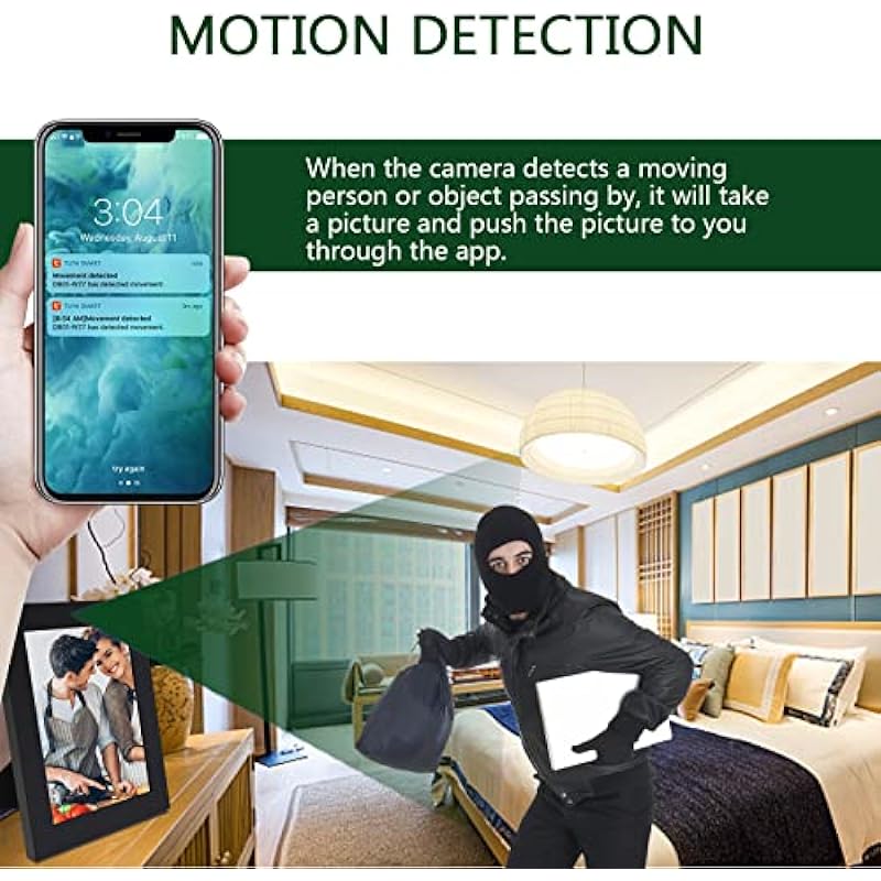 Hidden Camera Photo Frame, 2.4G/5G WiFi Spy Picture Frame Camera 1080P Wireless Security Camera Dual Band Nanny Cam with Motion Detection, Loop Recording, Live Feed for Home Office Indoor Surveillance