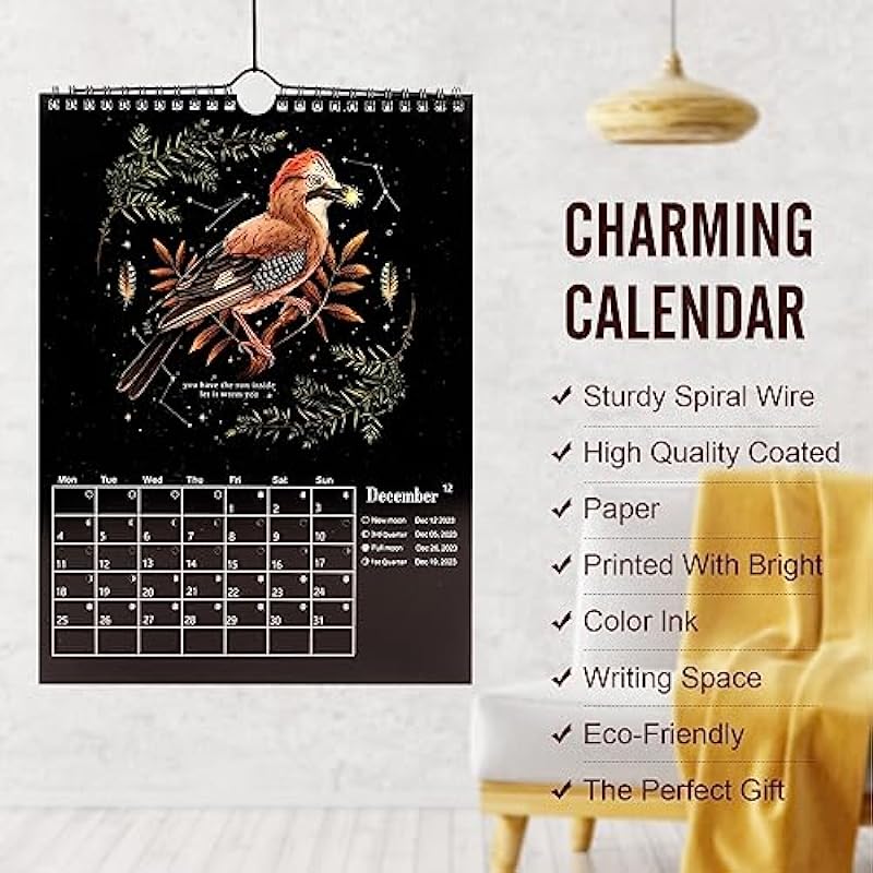 12”*8” Wall Calendar 2023-2024, July 2023- June 2024 Dark Forest Lunar Calendar With 12 Illustrations, 12 Monthly Colorful Wall Calendar for Home Office