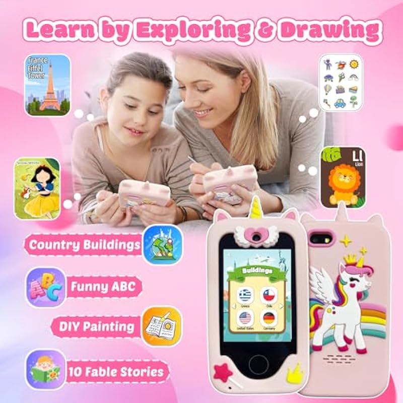 Kids Smart Phone Toys, AOOKYMEL Unicorns Gifts for Girls Age 6-8, Touchscreen MP3 Player Learning Toys with Dual Camera, Chrismas Birthday Gifts for 3 4 5 7 9 Years Old Kids with 8G SD Card (PH05)