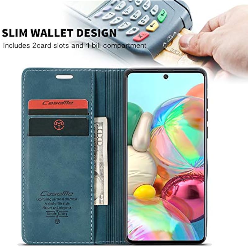 Galaxy A71 Case,Bpowe Leather Wallet Case Classic Design with Card Slot and Magnetic Closure Flip Fold Case for Samsung Galaxy A71 (Blue)