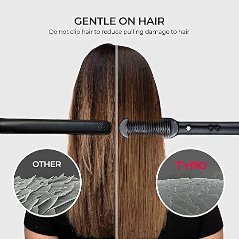 TYMO Hair Straightener Brush, Hair Iron with Built-in Comb, Fast Heating & 5 Temp Settings & Anti-Scald, Perfect for Professional Salon at Home, Straightening Brush That Reduces Styling Time, Hot Comb, TYMO RING Matte Black