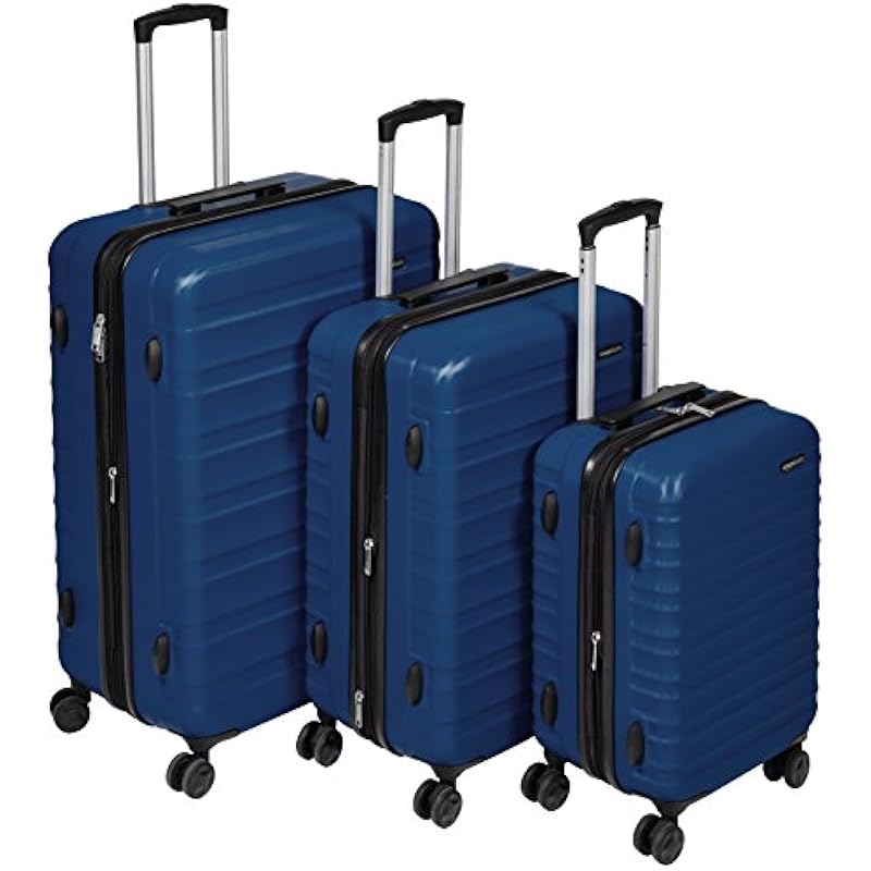 Amazon Basics 3 Piece Hardside Spinner Travel Luggage Suitcase Set – Navy Blue