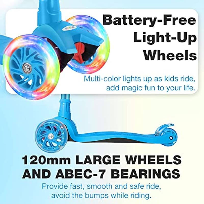 BELEEV Scooters for Kids 3 Wheel Kick Scooter for Toddlers Girls & Boys, Scooter with 3 Adjustable Height, LED Light Up Wheels for Children from 3 to 12 Years Old