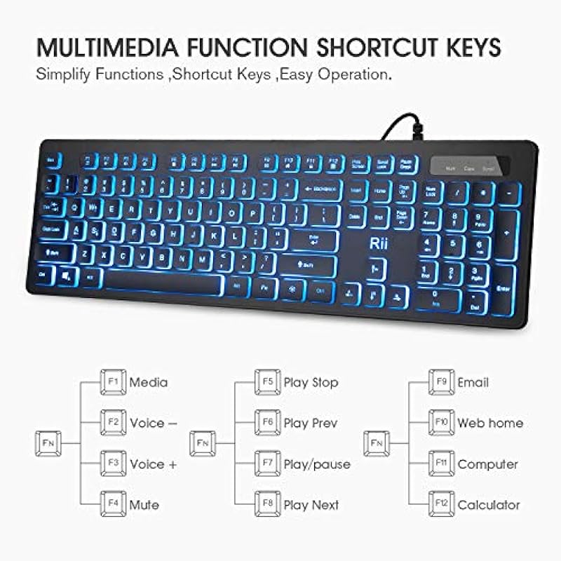 Rii RGB Keyboard and Mouse RK105, Wired Keyboard and Mouse Combo, USB Keyboard and Mouse Set,Quiet Input Gaming Keyboard,Optical RGB Mouse for School,Office,Business and Gaming