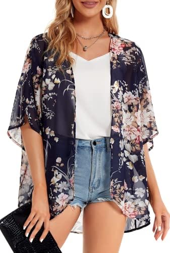 CHICALLURE Womens Summer Tops Kimono Cardigan Floral Beach Cover up Casual Jackets Shirts