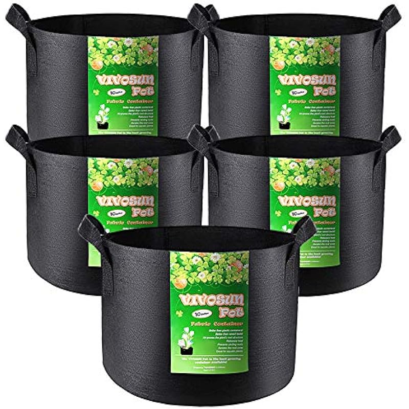 VIVOSUN 5-Pack 10 Gallon Grow Bags Heavy Duty 300G Thickened Nonwoven Plant Fabric Pots with Handles