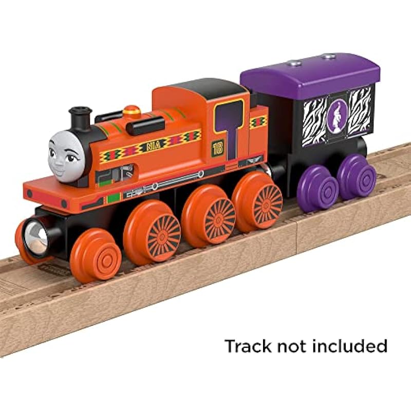 Fisher-Price Thomas & Friends Wooden Railway, Nia Engine and Coal Car, push-along train made from sustainably sourced wood for kids 2 years and up