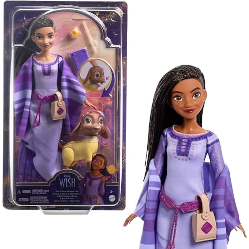 Mattel Disney Wish Asha of Rosas Adventure Pack Doll, Posable Fashion Doll with Removable Fashion, Animal Friends and Accessories, Toys Inspired by the Movie