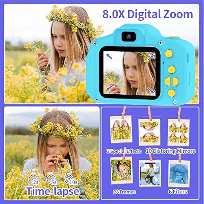 Kids Camera for Boys Girls – 2 Inch IPS Children Camera for Kids 1080P Video Camcorder Toddler Camera Birthday Gifts for 3 4 5 6 7 8 9 Year Old Girls Boys with SD Card (Blue)