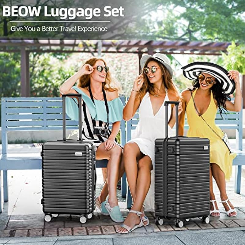 BEOW Luggage Sets Expandable Lightweight Suitcases with Wheels PC+ABS Durable Travel Luggage TSA Lock Grey 3pcs