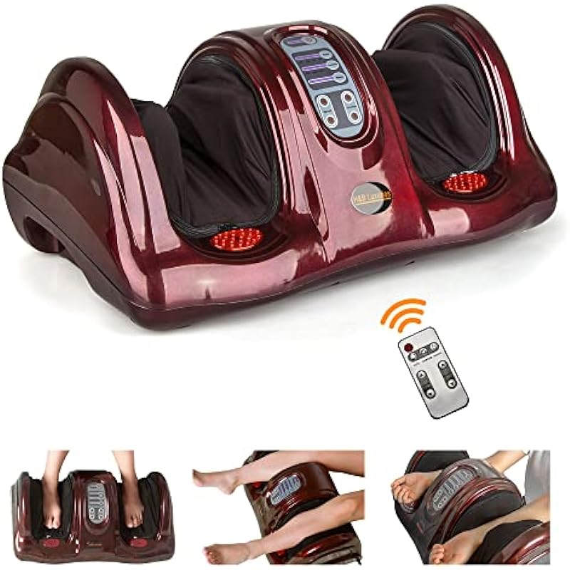 Electric Shiatsu Foot Massager with Remote for Pain Relief, Deep Kneading Rolling Feet and Calf Massager, Leg Circulation Machine for Plantar Fasciitis and Neuropathy, Men Women Gifts (RED)
