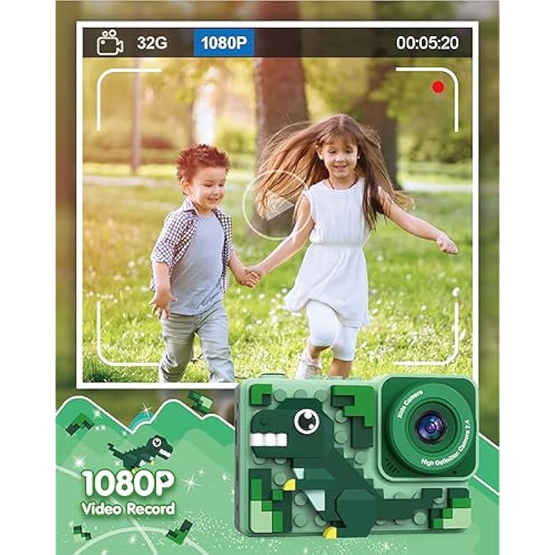 Kids Dinosaur Digital Camera Toys: [2023 Upgrade] Kizeefun 3-12 Year Old Boys Christmas Birthday Gifts, Mini HD Selfie Video Baby Camera for 3 4 5 6 7 8 9 Toddler Children with 32GB Card