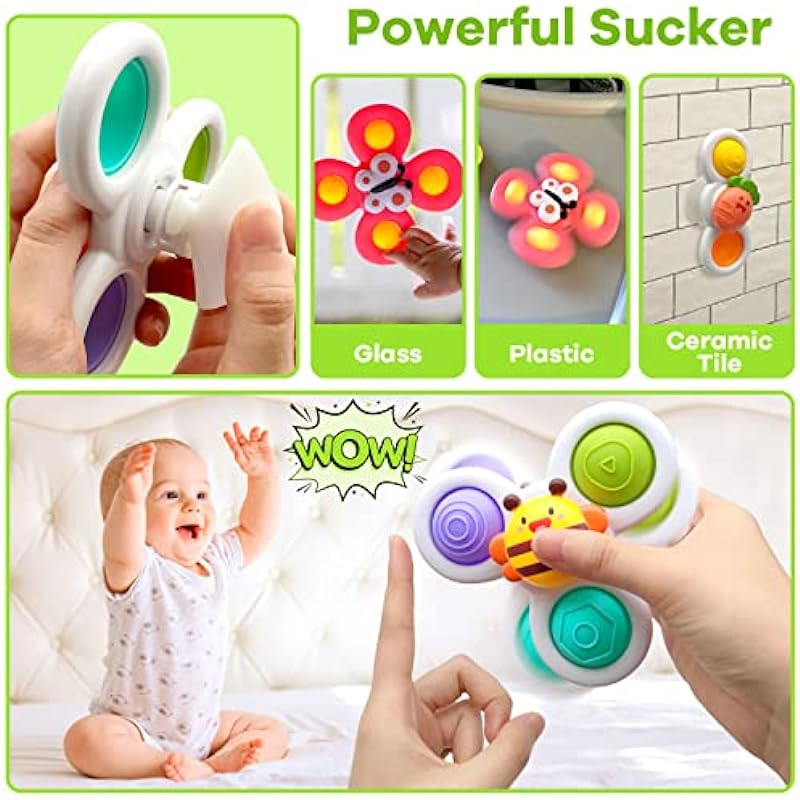 Suction Cup Spinner Toys for Baby, Sensory Toys Learning Toys for Toddlers 1-3, Baby Bath Toys for Babies 12-18 Months, 1 2 3 Year Old Girl Boy Gifts Idea (3 Pcs)