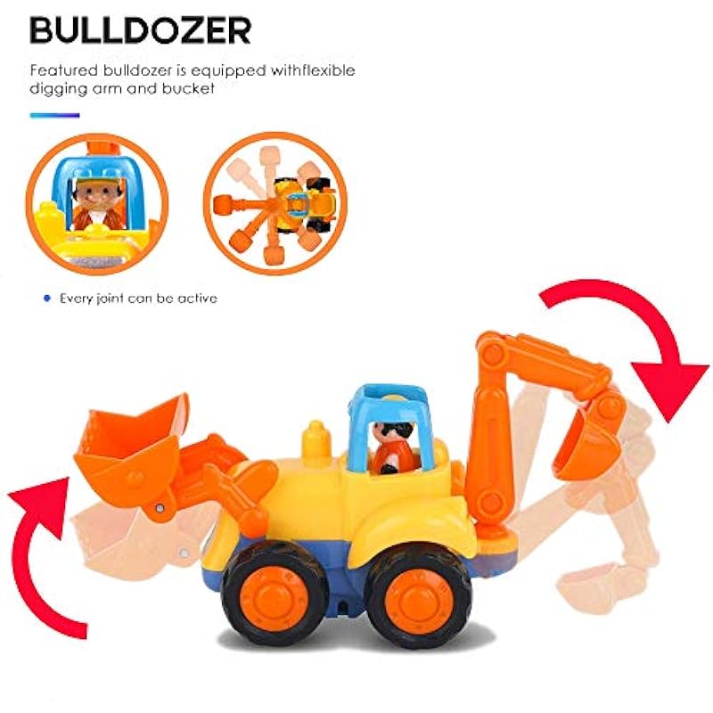 Yiosion Friction Powered Cars Push and Go Trucks Construction Vehicles Toys Set of Tractor Bulldozer Dump Truck Cement Mixer for Baby Toddlers Infants Boys Gifts