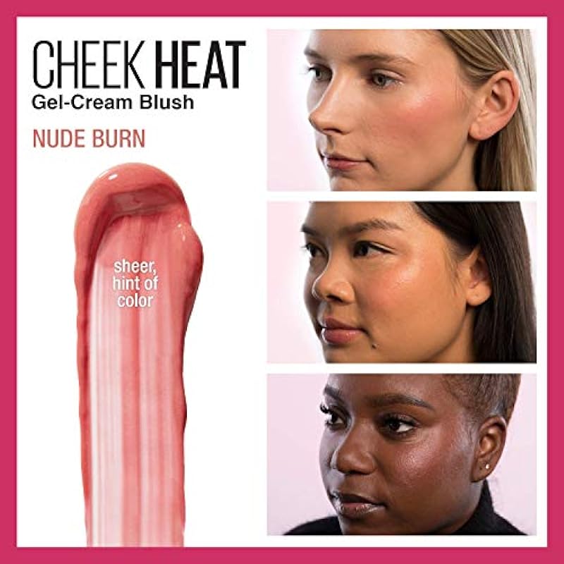 Maybelline New York Cheek Heat Gel-Cream Blush, lightweight, Breathable Feel, Sheer Flush Of Color, Natural-Looking, Dewy Finish, Oil-Free, Face Makeup, Nude Burn, 0.27 Fl Oz