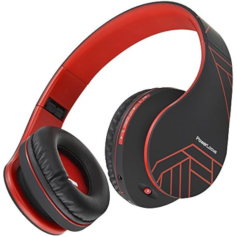 PowerLocus Bluetooth Over-Ear Headphones, Wireless Stereo Foldable Headphones Wireless and Wired Headsets with Built-in Mic, Micro SD/TF, FM for iPhone/Samsung/iPad/PC (Black/Red)