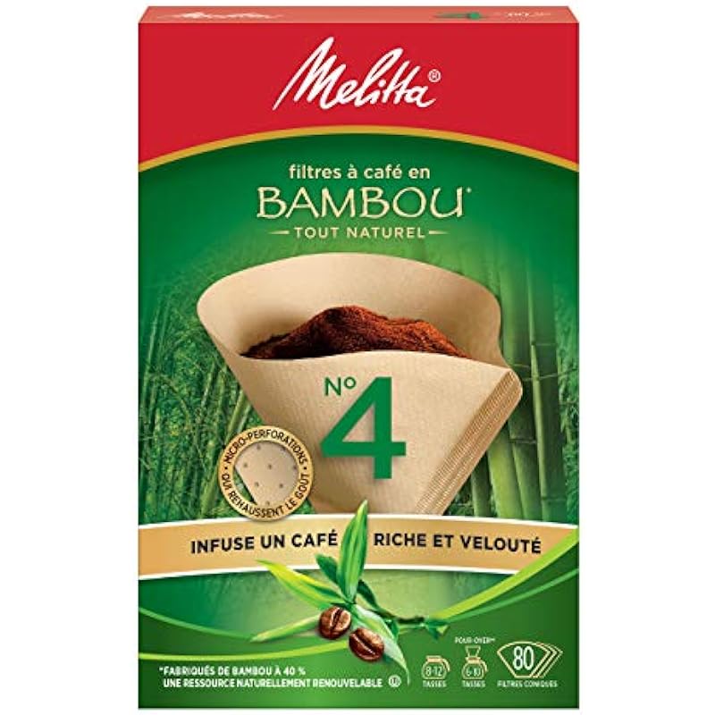 Melitta 625000 Bamboo Super Premium Coffee Filters, Green – 80 Count