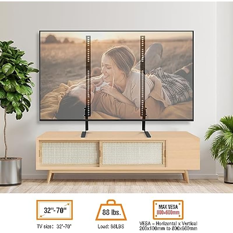 ELIVED Table Top TV Stand for Most 32-70 Inch Flat Screen Curved TVs with Max VESA 800x600mm, Universal TV Legs Height Adjustable, Detachable TV Stand Base Holds up to 88 lbs, YD1024