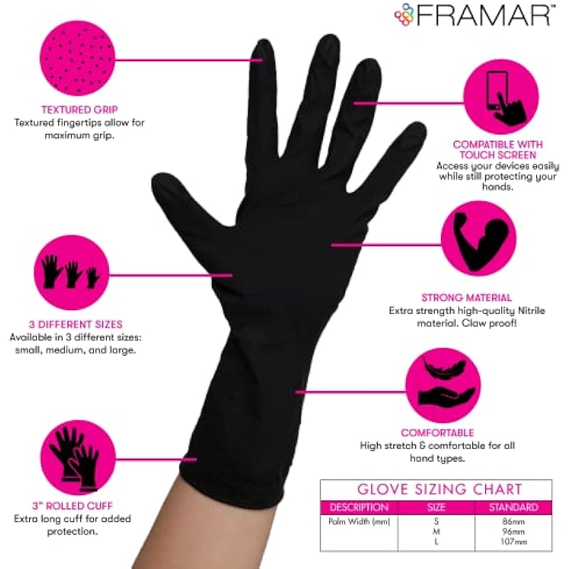 FRAMAR Black Nitrile Gloves – Black Disposable Gloves, Cleaning Gloves, Mechanic Gloves, Plastic Gloves Disposable (Medium)