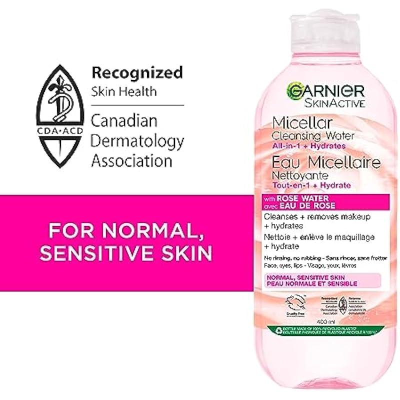 Garnier Micellar Cleansing Water, All-In-One Hydrating Makeup Remover, Face Cleanser With Rose Water & Glycerin, Hypoallergenic, Sensitive to Dry Skin, 700ml