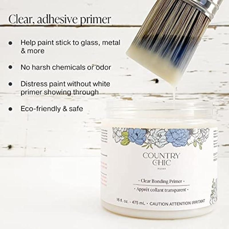 Clear Bonding Primer – Chalk Style Furniture Paint Surface Prep Clear Primer Base Coat – Adhesive Furniture & Decor Primer for Laminate, Glass, Metal, Oil-Based Paint or Stain – Pint (16 oz)